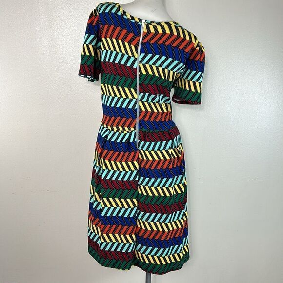 LuLaRoe Amelia Dress Fit & Flare plus size 3XL Midi Dress Multicolour Chevron 3X - Picture 4 of 8